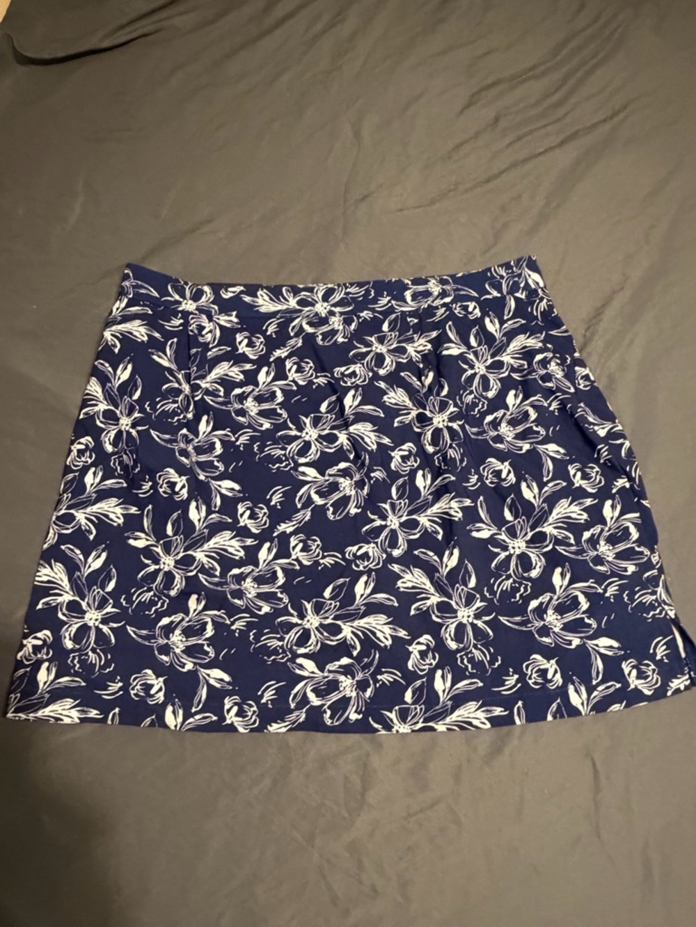 Rafaella Navy and White Floral A-Line Skirt